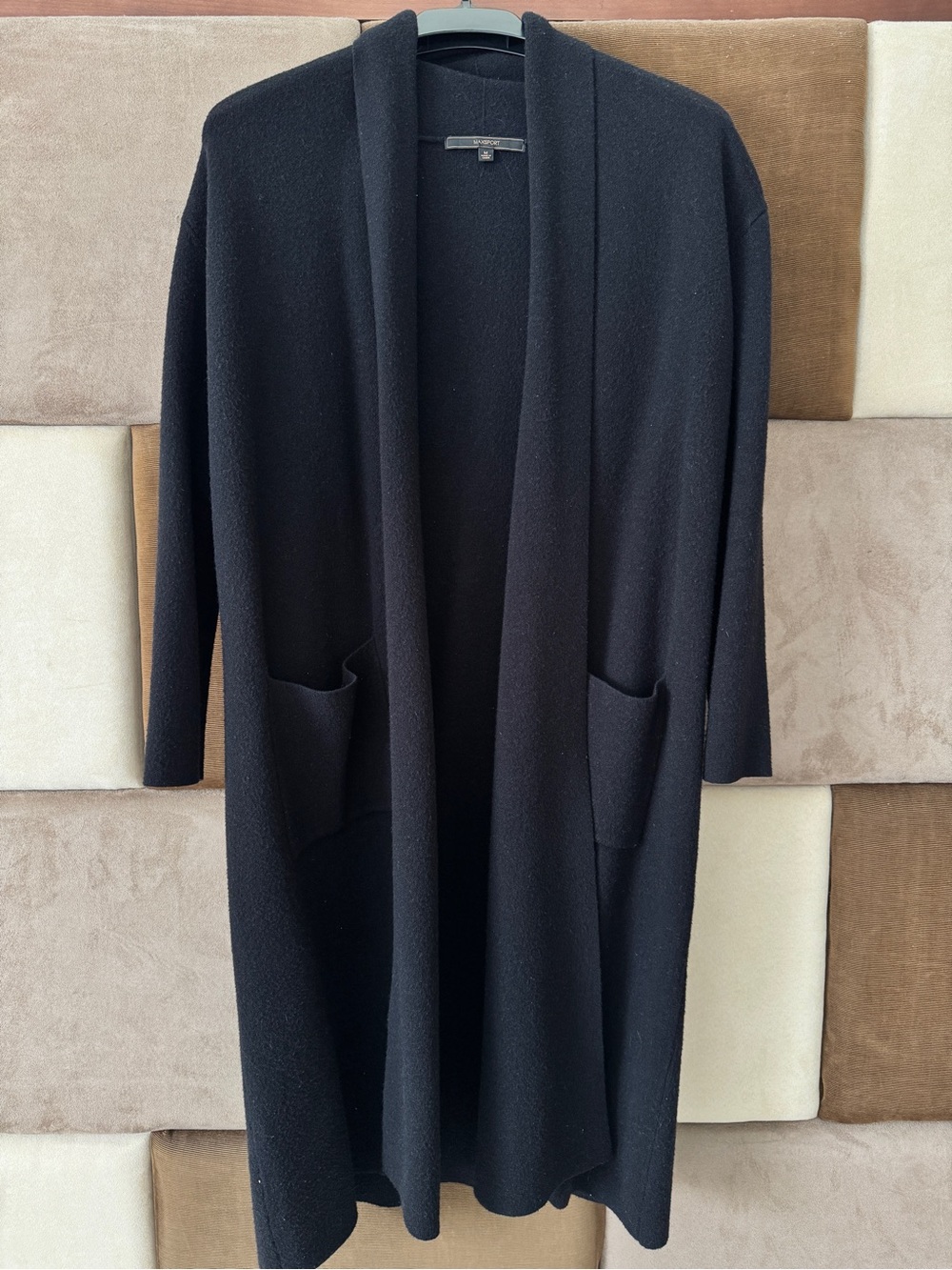 Women's Black Open-Front Long Cardigan with Pockets